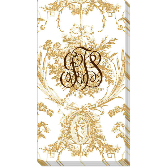 Romantic Toile Gold Caspari Paper Linen Like Guest Towels